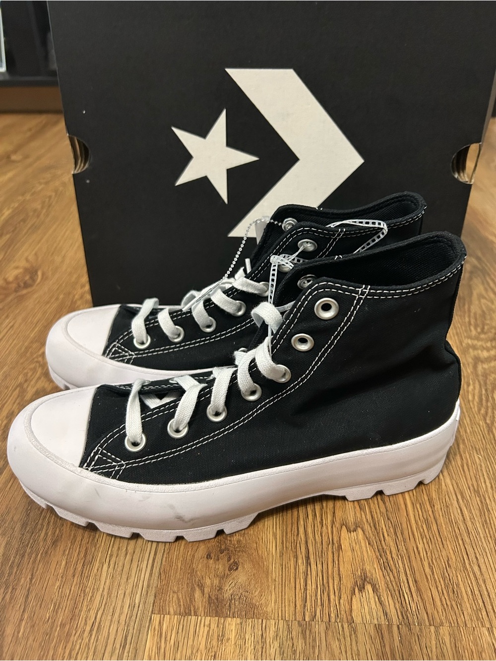 CONVERSE all Star Chuck Taylor hi top black platform lace up shoes sneakers sz 8 - Picture 8 of 9